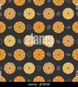 Illustrazione Seamless Pattern con set di diverse pizze. Cibo colorato sfondo - Foto Stock
