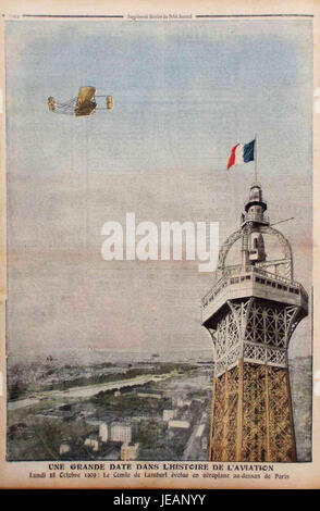 Carlos Alexandre, Conde de Lambert sobrevoando una Torre Eiffel no biplano Wrigth - 18 de Outubro de 1909 Foto Stock