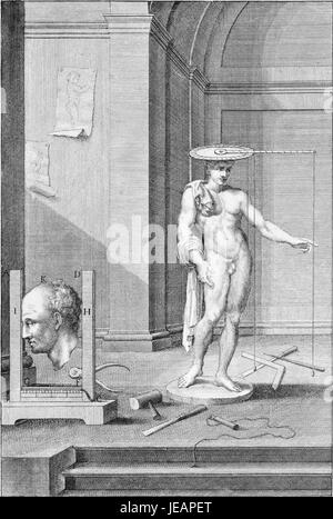 *Della architettura della pittura e della statua* è un trattato italiano sull'arte e l'architettura, che esplora i principi della pittura e della scultura. Questa immagine si riferisce a una piastra specifica del trattato. Foto Stock