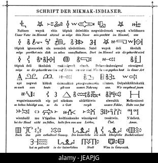 Questa immagine si riferisce a una pagina di "Das Buch der Schrift" (il Libro della scrittura) di Faulmann, un'importante opera sulla storia dei sistemi di scrittura e della calligrafia. Foto Stock