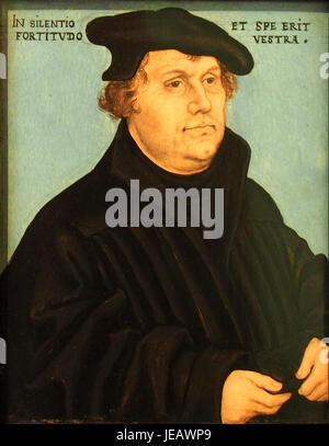 La mostra "Cranach Martin Lutero" all'Historisches Museum di Ratisbona mostra le opere d'arte di Lucas Cranach il Vecchio, concentrandosi sulle sue raffigurazioni di Martin Lutero e della riforma protestante. Foto Stock