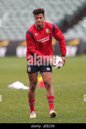 Inglesi e irlandesi Lions Anthony Watson durante la sessione di formazione presso la QBE Stadium, Auckland. Foto Stock