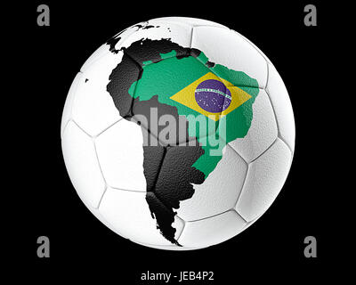Pallone da calcio con il sud america map e la bandiera del Brasile Foto Stock