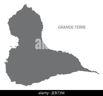 Grande-Terre Isola di Guadalupa mappa illustrazione grigio silhouette Illustrazione Vettoriale