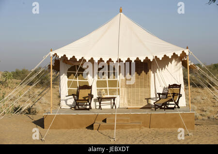 India Rajasthan, Manvar, Wild Camp, tenda, Foto Stock