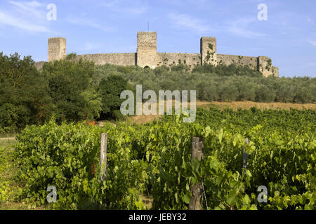 L'Italia, Toscana, vista la cinta muraria di Monteriggioni, Foto Stock