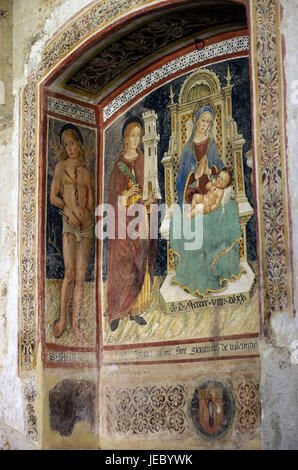 L'Italia, Toscana, La Maremma, Sovana, chiesa di Santa Maria, affreschi di medie close-up, Foto Stock