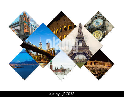 Travel collage di famosi luoghi ed edifici. Foto Stock