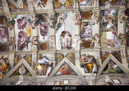 Italia, Roma, VATICANO Vaticano grandi musei, banda Sistina, affreschi di Michelangelo, rappresentazione, " la creazione del mondo " e " la caduta dell'uomo", Foto Stock