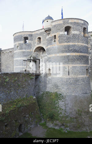 Francia, Valle della Loira, bloccare Angers, bloccare mura difensive, gate, Foto Stock