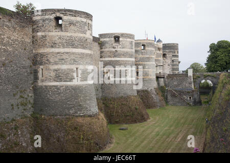Francia, Valle della Loira, bloccare Angers, fuori, torri, blocco di mura difensive, Foto Stock