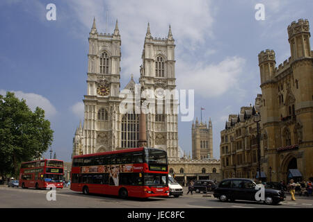 Gran Bretagna, Inghilterra, London, Westminster Abbey Street scene, capitale, città, nella chiesa cattedrale, struttura, incoronazione chiesa, architettura, architettura gotico-UNESCO del patrimonio culturale mondiale, destinazione, turismo, street, traffico traffico cittadino, Foto Stock