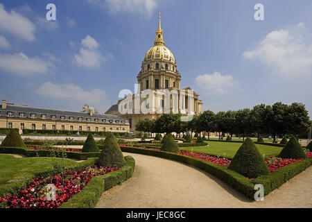 Francia, Parigi, invalida la cattedrale, park, capitale, città, edificio, cattedrale, Chiesa cattedrale, struttura, splendore la costruzione, architettura, luogo di interesse Parco, aiuole, arbusti ornamentali, destinazione, turismo, Foto Stock