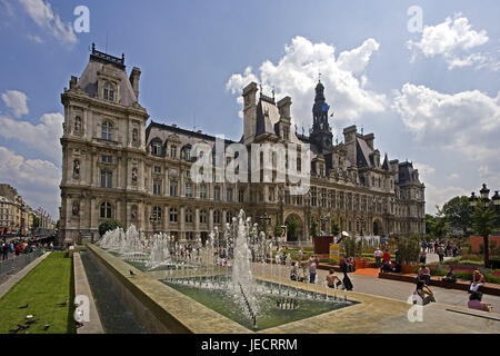 Francia, Parigi, Hotel de Ville, parco, fontana, turistico, capitale, municipio municipio edificio, il neoclassicismo, architettura, luogo di interesse, splendore la costruzione, park, quadrato, fontane, persone, destinazione, turismo, Foto Stock