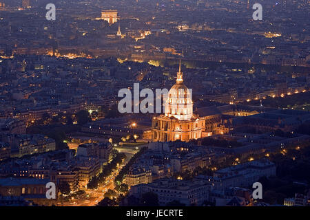 Francia, Parigi, città panoramica, invalida la cattedrale, illuminazione, serata tuning, capitale, città, edificio, cattedrale, cattedrale, luogo di interesse, destinazione, turismo, Foto Stock