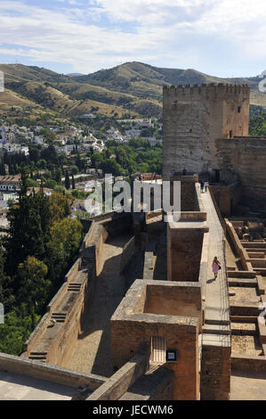 Spagna, Andalusia, Granada, Alhambra Palace, Alcazaba fortezza allegato, Foto Stock