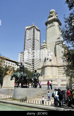 Spagna, Madrid, Plaza de Espana, statua, Don Chisciotte e Sancho Panza, Foto Stock