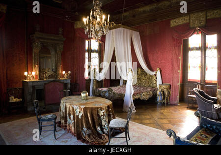 Francia, Borgogna, Dipartimento Saône-et-Loire, Cormatin, bloccare, interior shot, camera da letto, Foto Stock