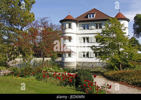 Germania, Baden-Württemberg, bagno Rappenau, moated castle, bloccare, architettura, edilizia, bloccare giardino, modo, struttura, lago, fiori, Foto Stock