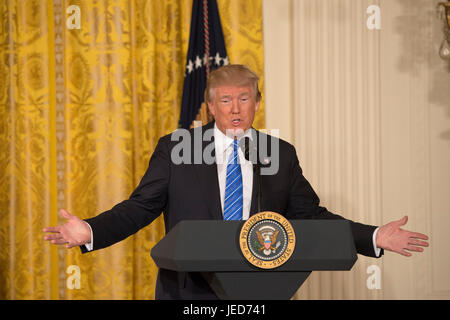 Washington DC, 23 giugno 2017, USA: presidente Donald Trump J i segni della Veterans Affairs Accountability e fischiare il ventilatore Protection Act del 2017 alla Casa Bianca. Patsy Lynch/MediaPunch Foto Stock