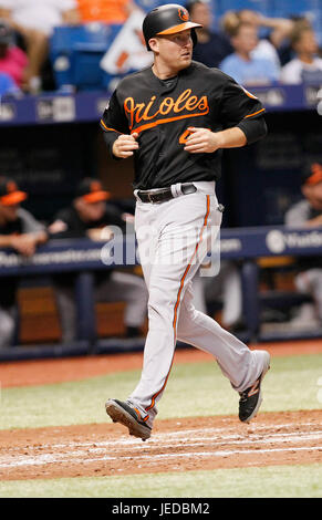 San Pietroburgo, Florida, Stati Uniti d'America. Il 23 giugno, 2017. MONICA HERNDON | Orari.Baltimore Orioles designato hitter Mark Trumbo (45) punteggi durante il secondo inning di Tampa Bay Rays partita contro i Baltimore Orioles al Tropicana Field, a San Pietroburgo, in Florida, il 23 giugno 2017. Credito: Monica Herndon/Tampa Bay volte/ZUMA filo/Alamy Live News Foto Stock