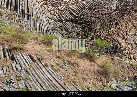 Il basalto formazioni rocciose note come sinfonia di pietre in Armenia. Foto Stock