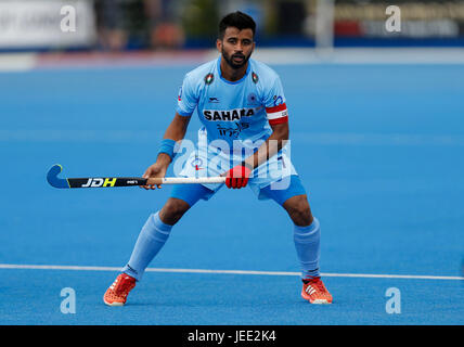 India del Manpreet Singh durante gli uomini del Mondo di Hockey League a Lee Valley Hockey Center, Londra. Stampa foto di associazione. Picture Data: Sabato 24 Giugno, 2017. Foto di credito dovrebbe leggere: Paul Harding/PA FILO
