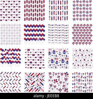 Scheda con varie icone vettoriali del giorno di indipendenza Illustrazione Vettoriale