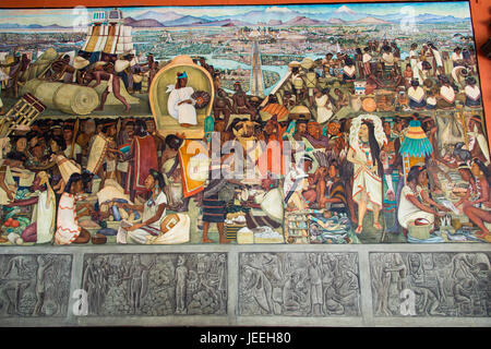 Storia azteca murales di Diego Rivera nel Palazzo Nazionale, Palacio Nacional, Città del Messico, Messico Foto Stock