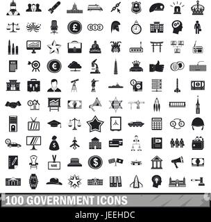 Governo 100 set di icone, stile semplice Illustrazione Vettoriale