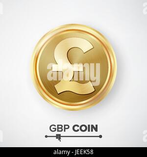GBP moneta in oro vettore. Realistico segno di denaro Illustrazione Vettoriale