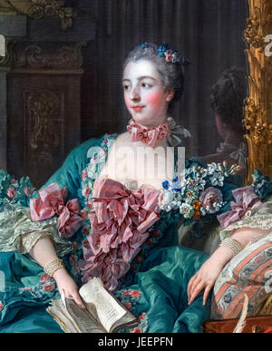 Madame de Pompadour. Ritratto di Jeanne Antoinette Poisson, Marquise de Pompadour (1721-1764) da Francois Boucher, olio su tela, 1756. Madame de Pompadour era un membro della corte francese e il funzionario capo amante di Luigi XV dal 1745 al 1751. Foto Stock