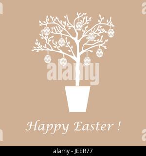 Carino illustrazione vettoriale con uova di Pasqua decorate albero. Design per banner, poster o di stampa. Illustrazione Vettoriale
