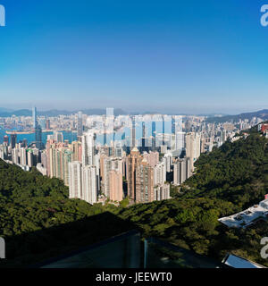 Antenna quadrata cityscape di Hong Kong a partire dal fino al picco, Cina. Foto Stock