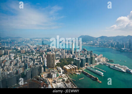 Antenna orizzontale cityscape di Hong Kong, Cina. Foto Stock