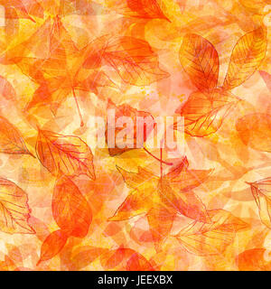 Abstract vibrante perfetta configurazione di sfondo con disegni ad acquerello di foglie, dai toni dorati Foto Stock