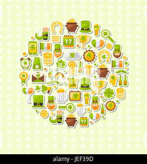 Illustrazione insieme di moderno design piatto le icone di San Patrizio, simboli di Patrick's Day disposti in forma di cerchio - Foto Stock