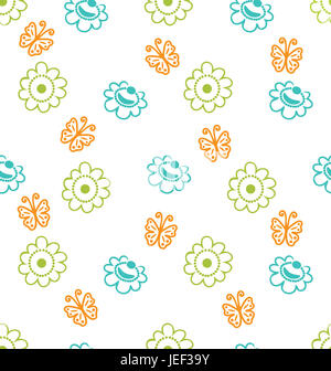 Illustrazione Seamless Texture con fiori e farfalle, eleganza del modello - Foto Stock