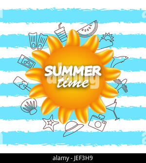 Illustrazione Banner per il periodo estivo .Vacanza sfondo con mano gli elementi di disegno - Foto Stock