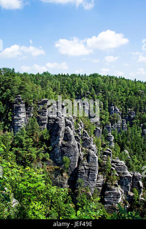 L'Elba con il re di pietra, Svizzera Sassone, Sassonia, la Repubblica federale di Germania, Die Elbe bei Koenigstein, Saechsische Schweiz, Sachsen, Bundes Foto Stock