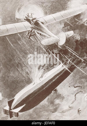 John Warneford, VC attaccando & downing uno Zeppelin, 1915 Foto Stock