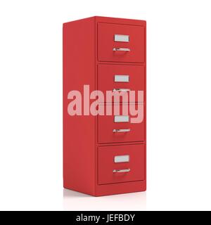 Red Filing cabinet isolati su sfondo bianco. 3d illustrazione Foto Stock