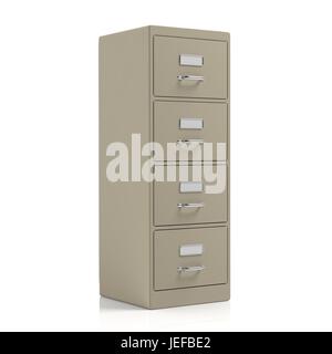 Golden Filing cabinet isolati su sfondo bianco. 3d illustrazione Foto Stock