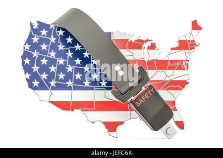 USA mappa con cintura di sicurezza. La sicurezza e la protezione o il concetto di assicurazione, rendering 3D Foto Stock