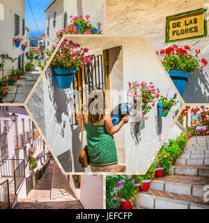 Collage di Mijas street. Incantevole villaggio bianco in Andalusia, Costa del Sol. Spagna Foto Stock