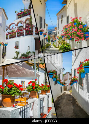 Collage di Mijas street. Incantevole villaggio bianco in Andalusia, Costa del Sol. Spagna Foto Stock