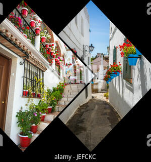 Collage di Mijas street. Incantevole villaggio bianco in Andalusia, Costa del Sol. Spagna Foto Stock