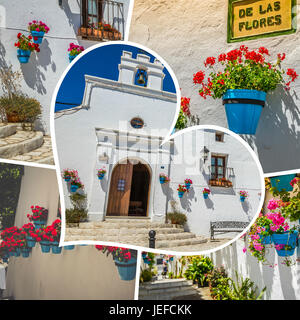 Collage di Mijas street. Incantevole villaggio bianco in Andalusia, Costa del Sol. Spagna Foto Stock