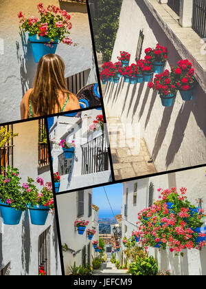 Collage di Mijas street. Incantevole villaggio bianco in Andalusia, Costa del Sol. Spagna Foto Stock