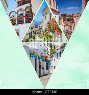 Collage di Mijas street. Incantevole villaggio bianco in Andalusia, Costa del Sol. Spagna Foto Stock